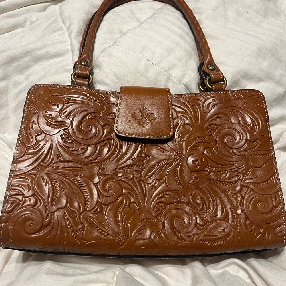 Patricia Nash Brown Shoulder Bag with Floral Embossing